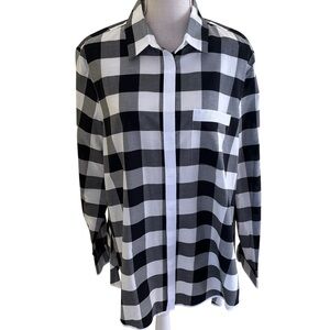 Lela Rose Pearl Black/White Gingham Button Down Swing Shirt XL